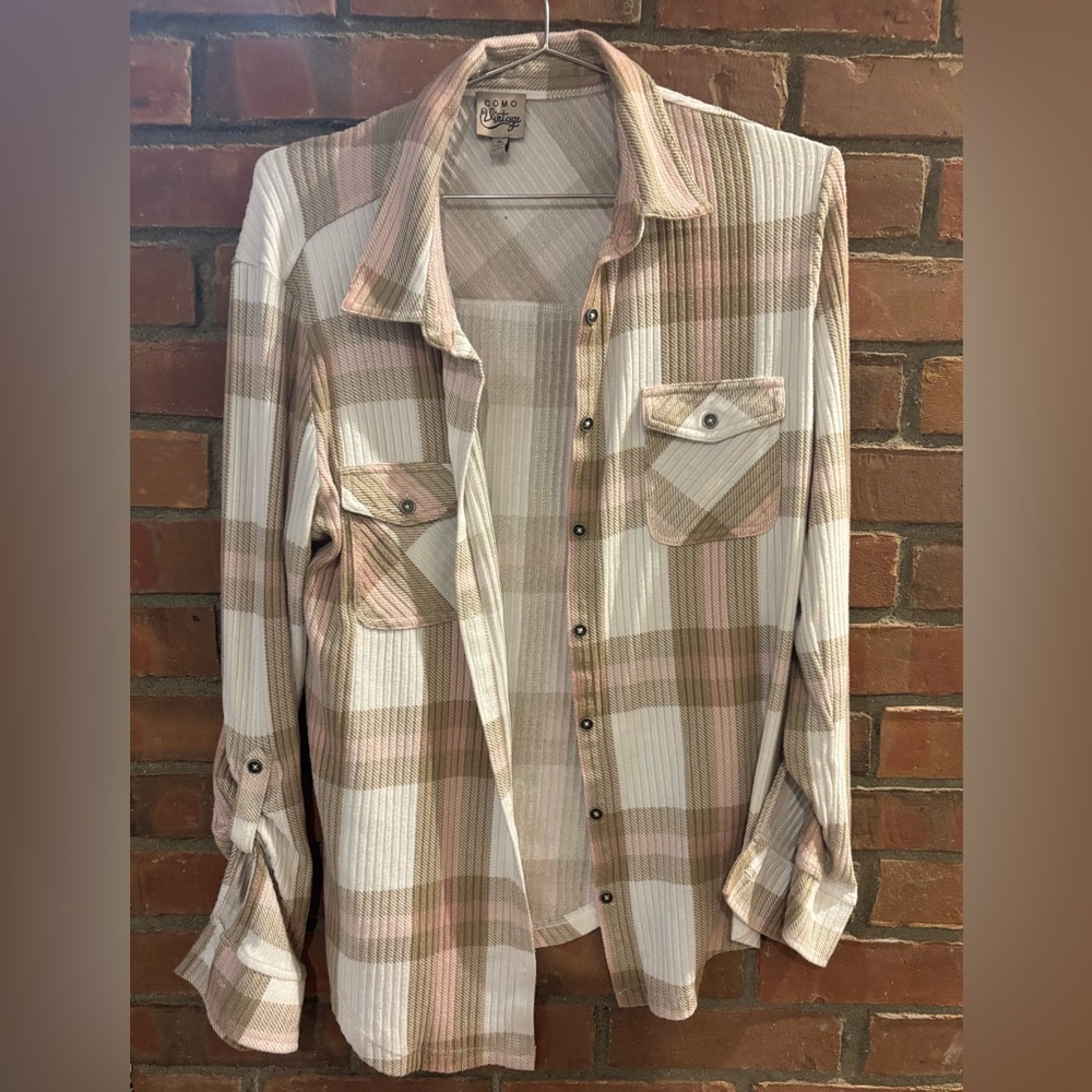 Como Vintage Pink and Tan Plaid Shirt